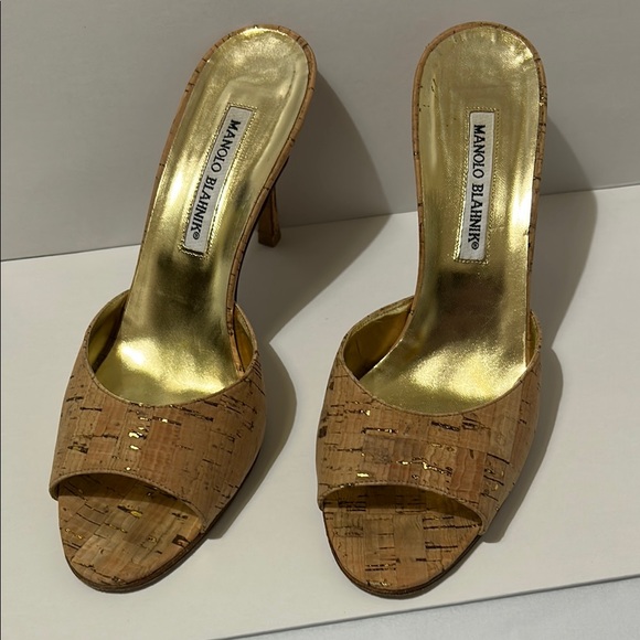 Manolo Blahnik Natural Cork Astuta Open Toe Slide Heels Size 39/8.5 - Picture 3 of 16